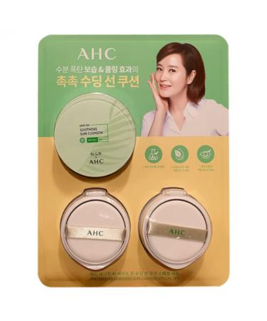 AHC Safe On Soothing Sun Cushion 25g / 0.88 oz. + 2 refills SPF 50+ PA++++ UV protection & wrinkle improvement