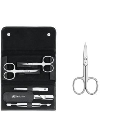Zwilling Manik reset and Pedicureset Nail care made of real leather with a push button 5-part black and nail scissors for hands and feet made of stainless stain