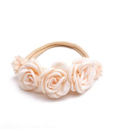 Baby Girl Flower Headbands Set - 3Pcs Elastic Hair Band Crown Wraps for Newborn Infant Toddler by mligril (Beige) - Buy Online on GoSupps.com
