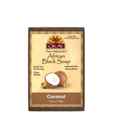 OKAY| African Black Soap Coconut| Cleanses And Exfoliates Skin| Anti Inflammatory & Anti Bacterial| Nourishes Skin & Helps Heal Skin| Sulfate, Silicone, Paraben Free| For All Skin Types| Created In Ghana| Processed In US