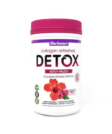 Bluebonnet Nutrition Collagen Refreshers Detox Powder Keto and Paleo Cleanse Support* Soy-Free Gluten-Free Non-GMO Grass-fed Cows Pasture Raised 11.29 oz 20 Servings Hibiscus Berry Flavor