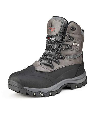 NORTIV 8 Men's Insulated Waterproof Construction Rubber Sole Winter Snow Ski Boots 7.5 Black/Grey