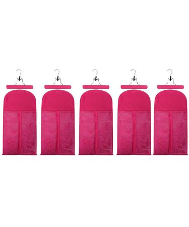 5 x Hair Extension Packaging Bag with Hanger Set Wig Storage Bag Set (Rose Red)