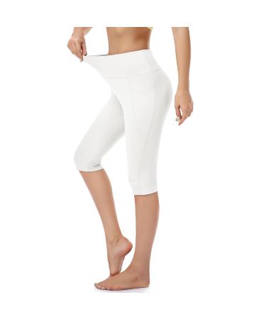 RIMLESS 7 Capri Pants for Women High Waisted Capri Leggings with Pockets Workout Yoga Pants White XX-Large