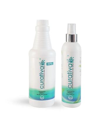 Curativa Bay - .02% Hypochlorous Skin Spray for Clear Skin - New Bundle - 8 Oz Mist Plus 16 Oz Refill (24 Oz)