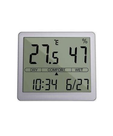 MOMOJIA Thermometer Digital Thermo-Hygrometer Indoor Thermometer Hygrometer Temperature and Humidity Meter with Time Calendar Display