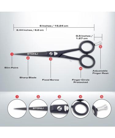 Stonli 6 Inch Hairdressing Scissors - Stainless Steel Barber Scissors for Hair Cutting | Sharp Edge Hair Scissors with Pouch for Salon or Home Use - Men and Women (Black) - Buy Online on GoSupps.com