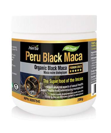 Herba Organic Black Maca Powder 200g | Peruvian Black Maca for Men and Women | 100% Pure Organic Maca Powder | Powder