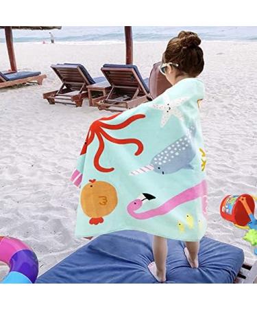 YIFONTIN Kids Beach Towel - 100% Cotton, 25.5x51 inches for Swimming, Bath, Travel - Flamingo, Lobster, Octopus Design - Ocean Park Theme - Buy Online on GoSupps.com