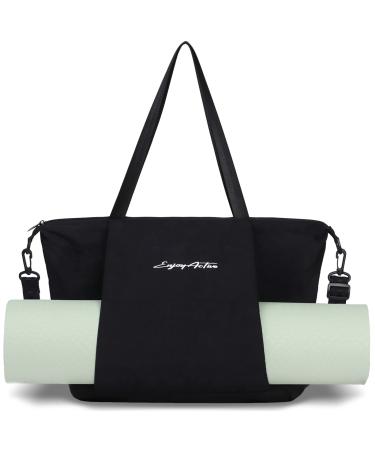 EnjoyActive Yoga Mat Bag | Full Zip, Multi Pocket, Waterproof, Lightweight, Yoga Bag with 1/4" 1/3" Thick Yoga Mat Carrier | 2-Way Carry Women Tote for Yoga Pilates Shopping Black