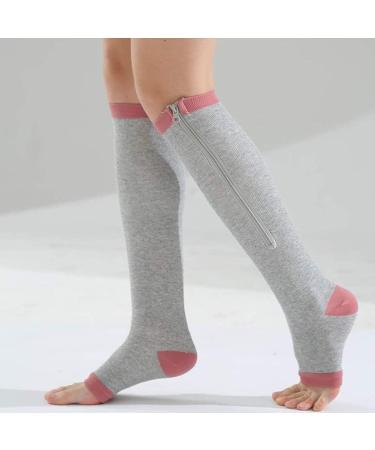 Amadon Compression Stockings with Zipper - Unisex Knee-Calf Support Open Toe Socks for Edema & Swelling | S/M Sizes - Buy Online on GoSupps.com