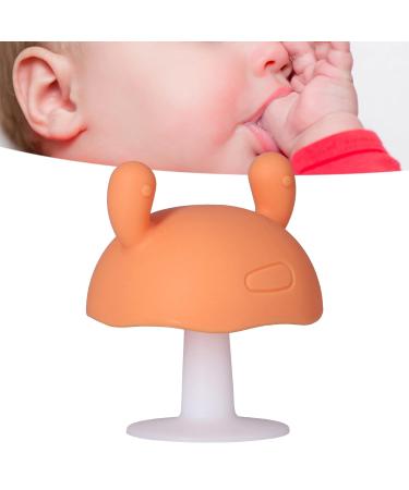 Food Grade Silicone Baby Teething Toy | Cute Mushroom Shape | For Babies Over 4 Months | Orange - Buy Online on GoSupps.com