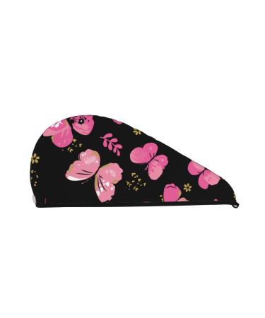Microfiber Hair Drying Cap Girl Butterfly Hair Towel Cap Soft Absorbent Hair Towel Towel Wrap with Button Quick Dry Fast Drying Hair Capsfor Curly Long & Thick Hair