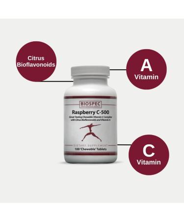 BIOSPEC NUTRITIONALS Raspberry C-500 Chewable Immune and Antioxidant Support - Vitamin C Vitamin A and Citrus Bioflavonoids - Buy Online on GoSupps.com