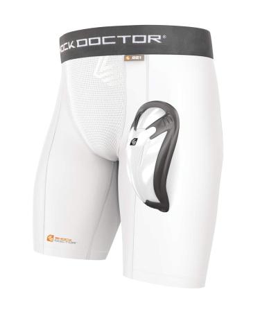 Shock Doctor Compression Shorts with Protective Bio-Flex Cup, Moisture Wicking Vented Protection, Youth & Adult Sizes XX-Large White
