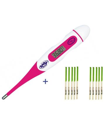 BabyMad Basal Thermometer (HOT Pink) + 10 x Ovulation Tests - Body Temperature Ovulation Test Thermometer (Centigrade) Flexible Tip + Free BBT Fertility Chart