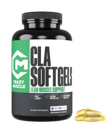 Crazy Muscle CLA 1000mg Conjugated Linoleic Acid Fat Burner for Weight Management & Muscle Definition High Potency Keto-Friendly Non-Stimulant CLA Supplement Non-GMO 120 Serving Softgels