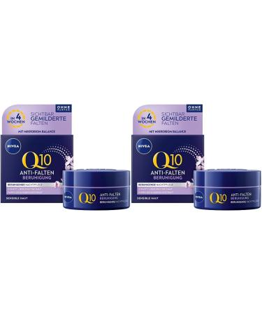 Nivea Q10 Anti-wrinkle Night care (50 ml) moisturizing night cream with pure Q10 and Suitian extract facial care cream for sensitive skin (pack with 2) 50 g (2 pack)