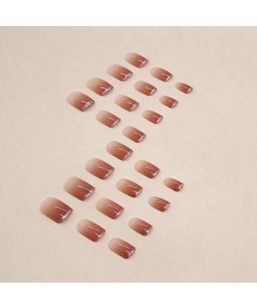 24PCS Short Coffin Full Cover False Nails with Glue Stickers - Glitter Gradient French Fake Nails for Women and Girls - Buy Online on GoSupps.com
