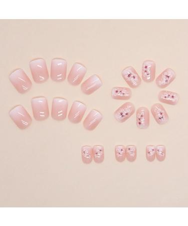 SINLOV Short French Flower Fake Nails Pink Nude Square GradientbFalse Nails Glossy Press on Nails Ballerina Acrylic Full Cover Fake Nails for Women and Girls - Buy Online on GoSupps.com