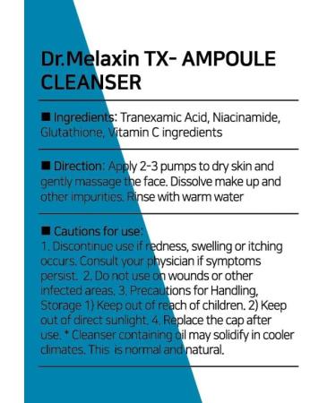 Dr.Melaxin TX Tranexamic Acid Ampoule Cleanser 100ml / 5.07fl oz Moisturizing Cleansing for Sensitive Skin - Buy Online on GoSupps.com