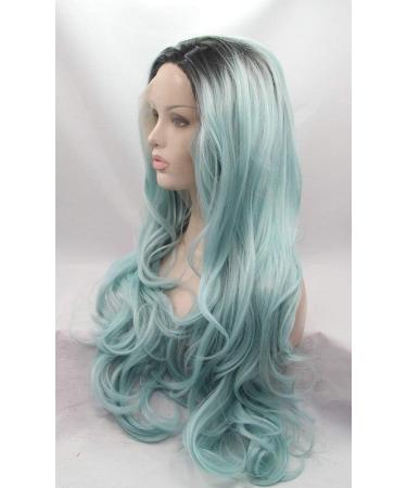 Xingyu 22 Blue Pastel Dark Roots Heat Resistant Lace Front Wig - Long Wavy Synthetic Wig for Women Cosplay Party and Drag Queen - Buy Online on GoSupps.com