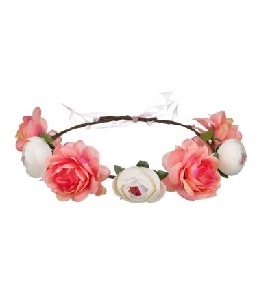 Artfen Flower Crown Floral Wreath Headband Garland Headband for Wedding Festival Party Vacation Photography Props Coral Pink