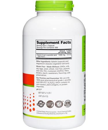 NutriBiotic - Vitamin C 1000 Mg Capsules 500 Count | Essential Immune Antioxidant & Collagen Support Supplement | Pharmaceutical Grade L-Ascorbic Acid 1000 Mg Per Serving | Gluten & GMO Free Unflavored 500 Count (Pack of  - Buy Online on GoSupps.com