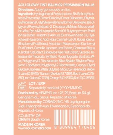 AOU Glowy Tint Balm - Tinted Lip Balm with Natural Gloss & Instant Hydration for Chapped Lips | 0.12oz (02 Persimmon) - International Shipping Available - Buy Online on GoSupps.com