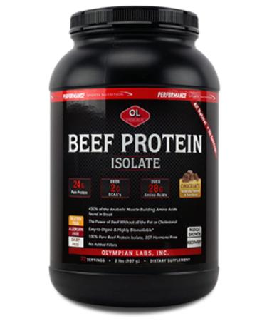 Olympian Labs Beef Protein Isolate 24g Protein BST Free Macro-Micro Nutrient Friendly Bioavailable 32 Ounces Chocolate
