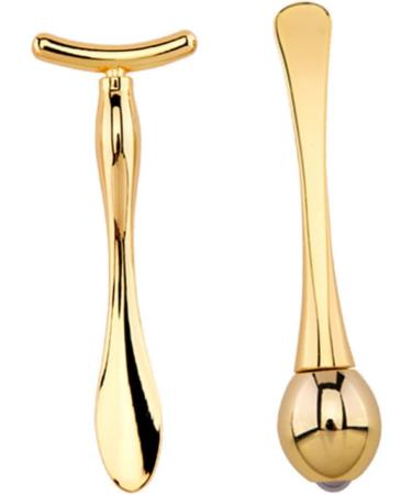 Premium Gold T-Bar Eye Massage Roller Set - Eye Cream Massage Device for Refreshing Skin - 9.6x3.5cm - Buy Online on GoSupps.com