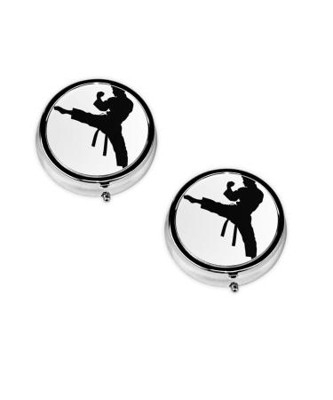 Taekwondo Martial Arts Printed Mini Round Pill Box Pill Box 3 Compartment Medicine Pill Case Pill Organizer Travel Pillbox Portable Pill Box for Pocket Home Office Use