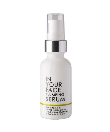 In Your Face VITAMIN C PLUMPING SERUM | Vitamin C Hydrating & Brightening Age-Defying Serum with Hyaluronic Acid Shiitake Mushroom Organic Jojoba Oil & MSM | 1 oz.