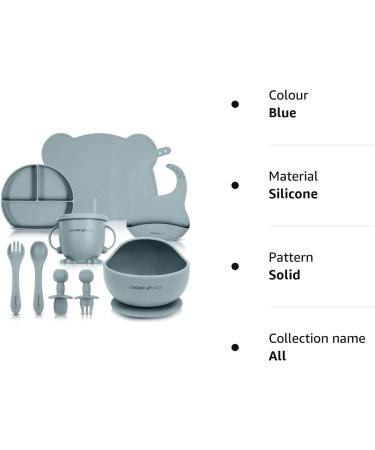 Cooshi Kids Baby Self Feeding Tableware Set - Suction Plate, Bowl, Sippy Cup, Bib, Placemat, Cutlery Set - 9 Piece Blue Set for Easy Weaning - Buy Online on GoSupps.com