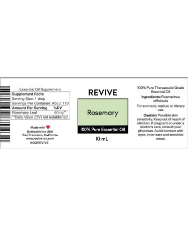 Rosemary Essential Oil - 100% Pure Therapeutic Grade for Diffuser Aromatherapy Skin & Hair Care | Revive Essential Oils - Buy Online on GoSupps.com