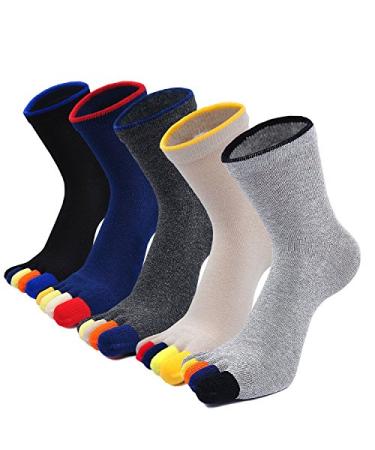 Hellomamma Toe Socks Mens Five Finger Striped Sock Running Athletic Cotton Ankle Sox 5 Pairs Multicoloured 14 7-10