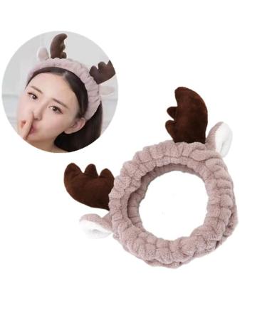 Jilukibo 2 Pack Deer Antler Cat Ear Headband for Women - Soft Elastic Hair Band for Makeup, Washing Face, Shower, Yoga, Spa - White Brown - Buy Online on GoSupps.com