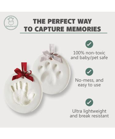 BabySquad Handprint Footprint Clay Keepsake Ornament Kit - Non Toxic & Shatterproof - Includes Stencil, Easel, Ribbons, Claypack, Rolling Pin & More - Buy Online on GoSupps.com