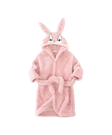 Miyanuby baby boys girl bathrobe soft flannel long-sleeved animal hoodie morning coat nightwear homewear for children baby boy girls gift 4-5 years #3 rabbits pink