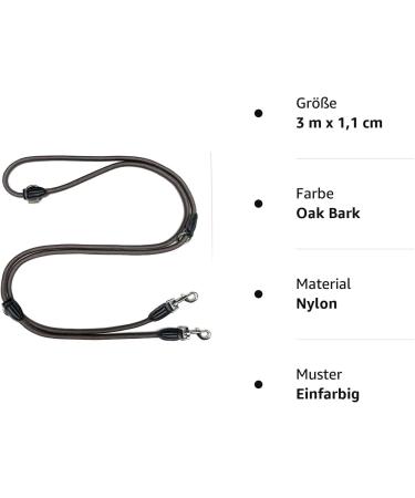 Leite Green Adjustable Dog Leash 3m - Durable Nylon for Medium to Large Dogs 200kg Traction 2 Carabiners - Braun OAK Bark - Buy Online on GoSupps.com