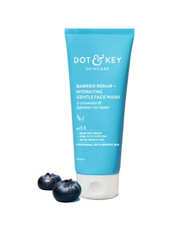 Dot.'&'Key Barrier Repair + Hydrating Gentle Face Wash With Probiotic | Ceremide Face Wash| Face Wash For Dry Normal & Sensitive Skin|Gently Cleanses Skin From Dirt & Oil For Unisex | Fl Oz 3.38