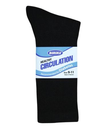 3 Pairs Men Healthy Circulation Diabetic Crew Socks 9-11 ( Shoes sizes 8-10) Black