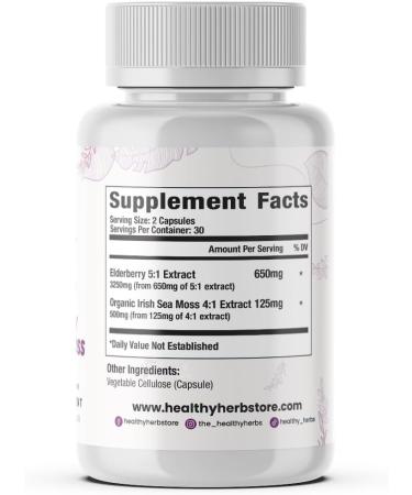 Healthy Herbs Wildcrafted Elderberry Sea Moss Capsules | 2600mg Irish Sea Moss + Elderberry Essentials Blend | US-Made Vegan Non-GMO Easy-Swallow (6-Pack) Elderberry Essentials 60 Count (Pack of 1) - Buy Online on GoSupps.com