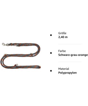 Dogeline Double Leash for Medium Dogs up to 45kg | 39 Colors | 2.40m Stable Practice Line | Black & Gray-Orange | International Shipping Available - Buy Online on GoSupps.com