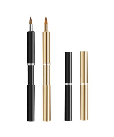 Arqumi Lip Makeup Brush Retractable Lip Brushes Portable Lip Liner Brush Travel and Daily Use Lightweight Lipstick Gloss Eyeshadow Applicator with Protective Lid for Women Girls Singer Ended 2PCS Black & Gold