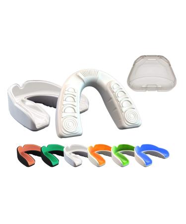 COOLLO SPORTS Boil and Bite Mouth Guard (Youth & Adult) DA Custom Fit Sport Mouthpiece for Football, Hockey, Rugby, Lacrosse,Boxing,MMA(Free Case Included!) Trans. & White Adult -Ages 11 & Above