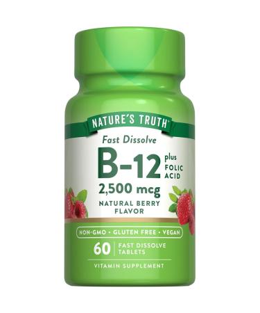 Nature's Truth Vitamin B-12 2500 McgPlus Folic Acid Natural Berry Flavor 60 Count (Pack of 3)