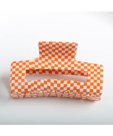 Checkered Hair Claw Clips Pack of 1 Vintage Checkered Claw Clips Cellulose Acetate Banana Clips Nonslip Banana Hair Clamp for Women Girls (Orange L) 1pcs-L-orange checkered claw clips