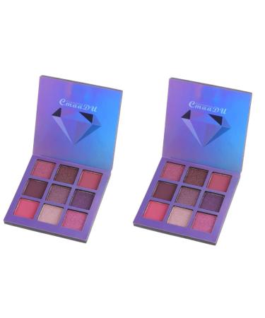 FOMIYES 2pcs 9 Eye Colors Bling Eyeshadow Metallic Makeup Cosmetic Highlighter Pearlescent Shadow Diamond 1 count (Pack of 1) Purplex2pcs