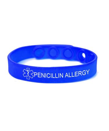 MZZJ Free Engraved Medical Health Alert Safety ID Jewelry Food Drug Allergy Bracelet 100% Silicone Rubber Outdoor Sport Warning Bracelet Band 7 Colors Size Adjustable PENICILLIN ALLERGY(Blue)